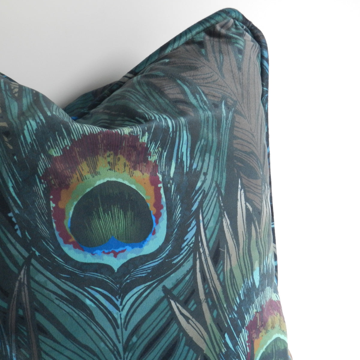 Handmade Velvet Cushion Cover: Blue and Green Peacock Design