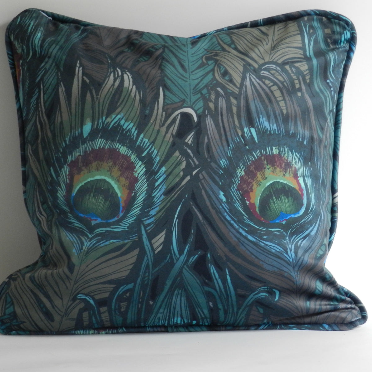 Handmade Velvet Cushion Cover: Blue and Green Peacock Design