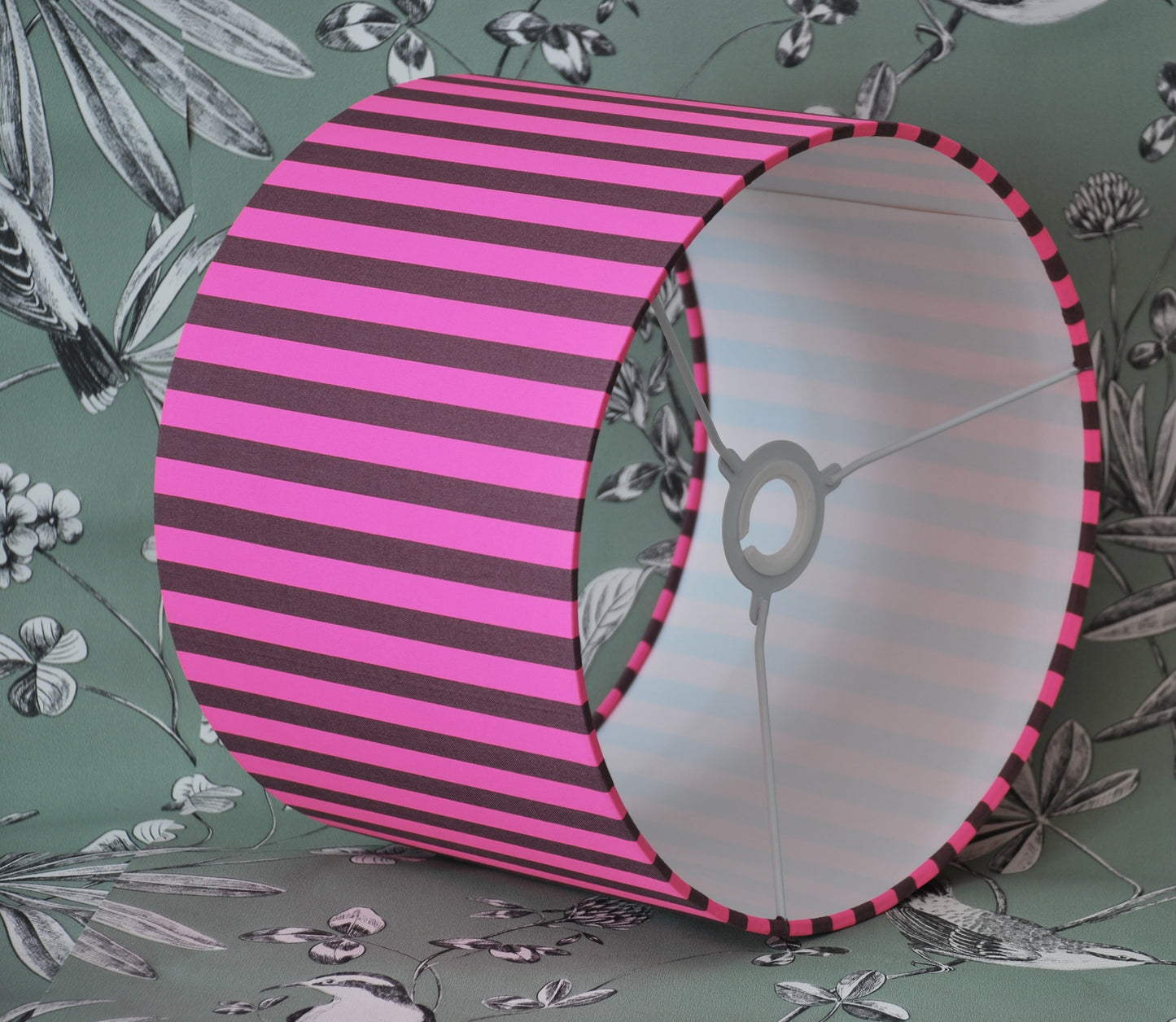 Handmade Pink Striped Drum Lampshade: Table or Ceiling Light