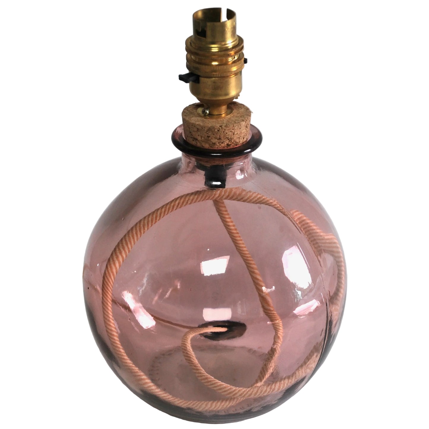Small Glass Table Lamp, Pink Recycled Glass.