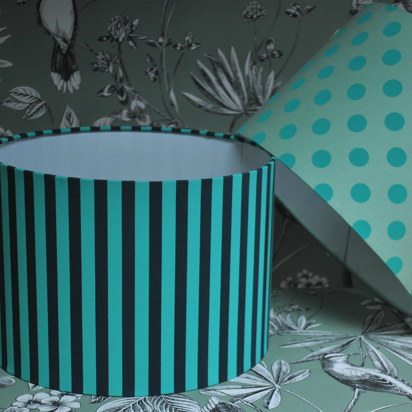 Handmade Tula Pink Spirit Turquoise Striped Lampshade: Table or Ceiling Light