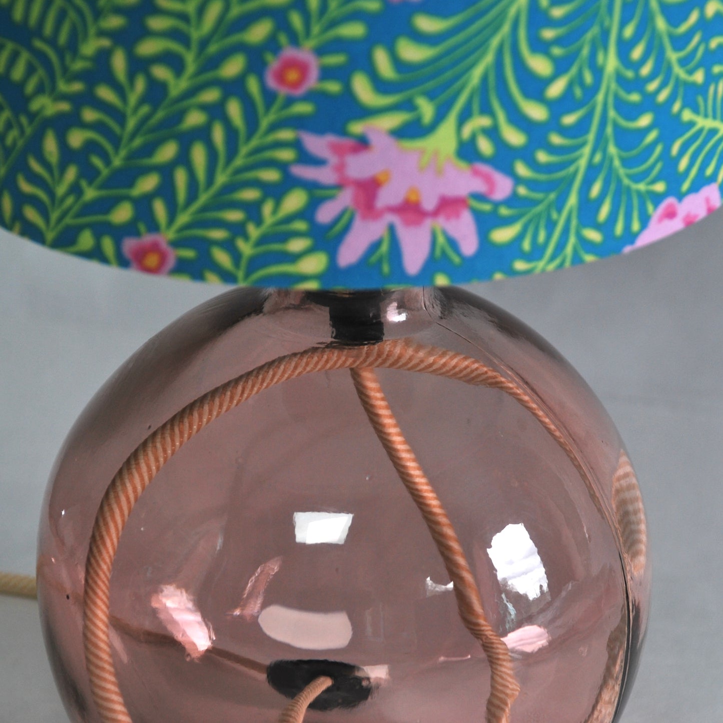 Small Glass Table Lamp, Pink Recycled Glass.