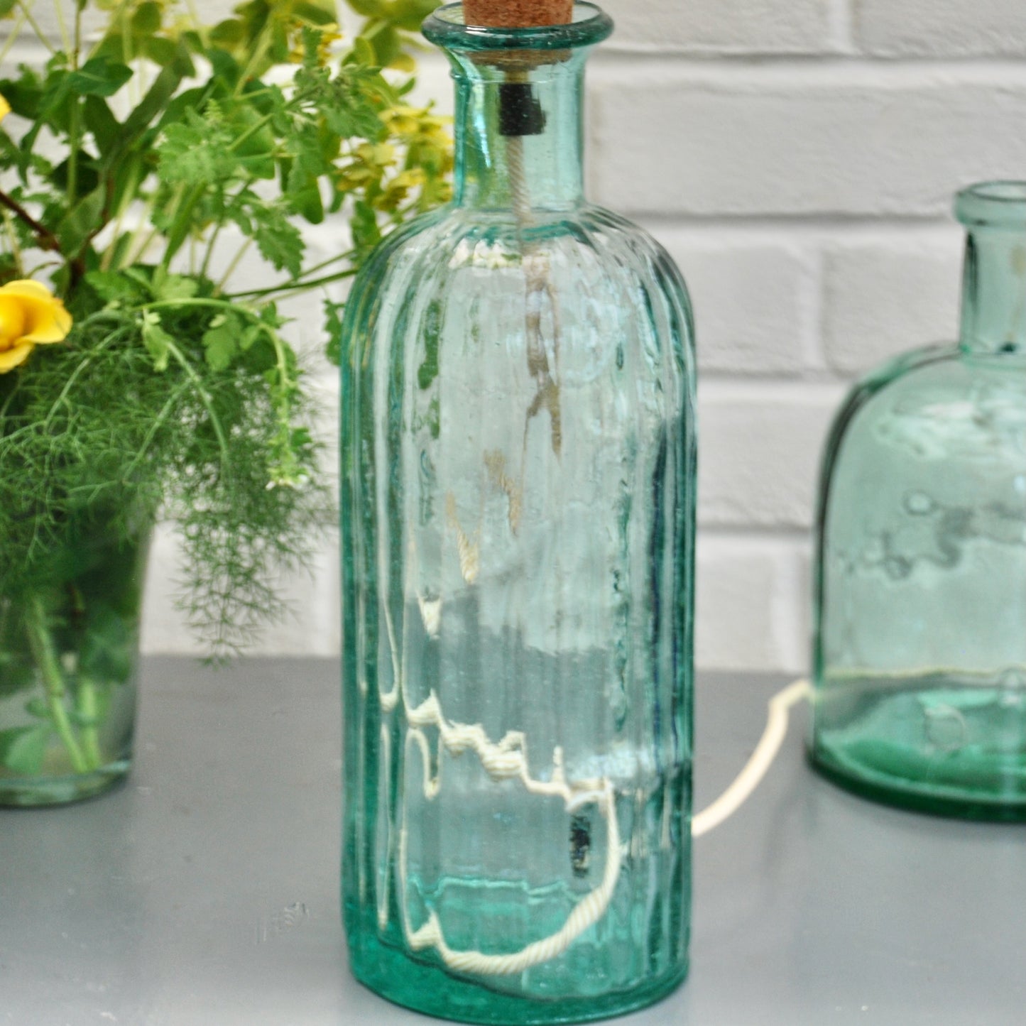 Recycled Glass Bottle Table Lamp, Pale Green, UK/USA Use