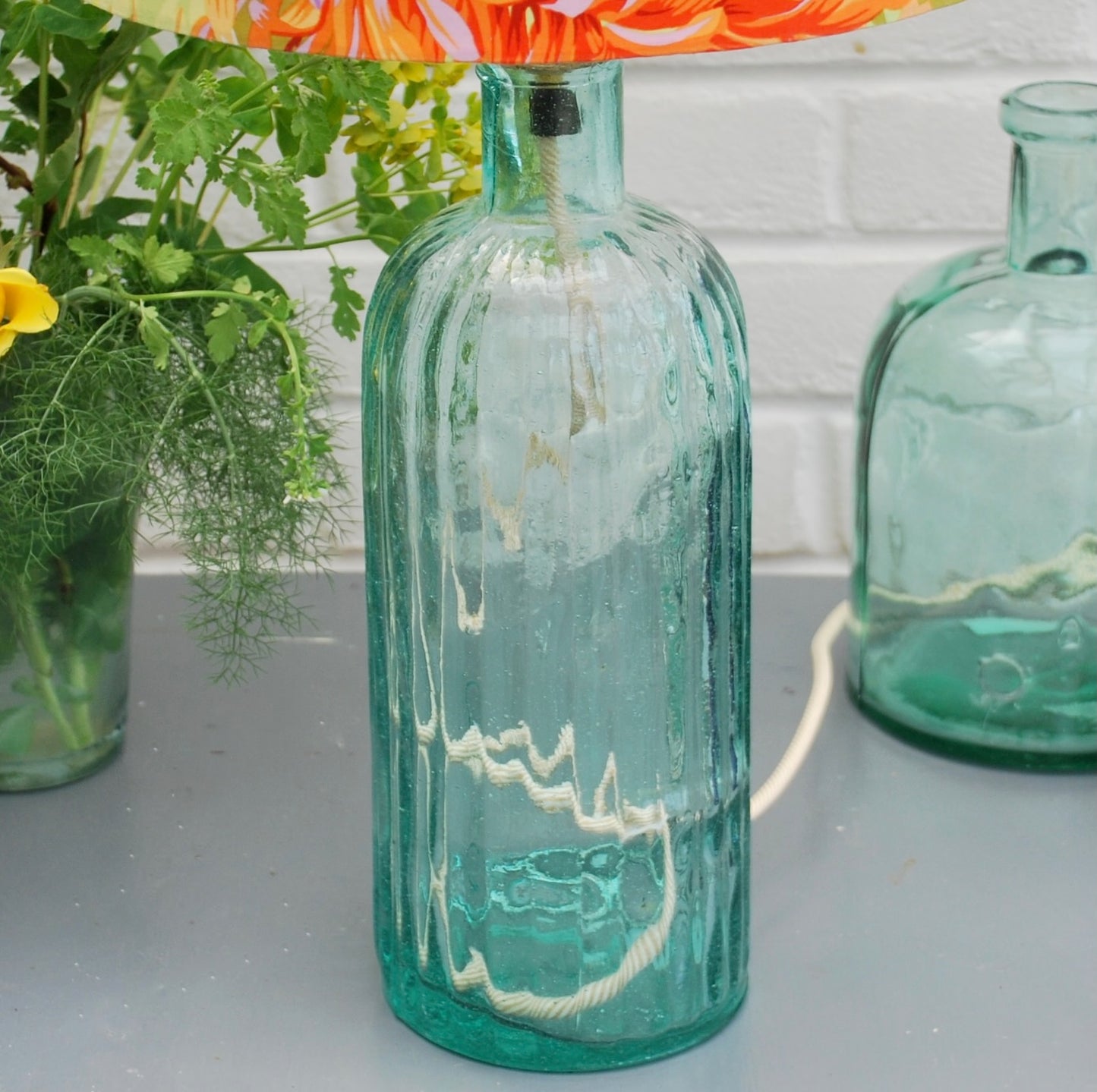 Recycled Glass Bottle Table Lamp, Pale Green, UK/USA Use