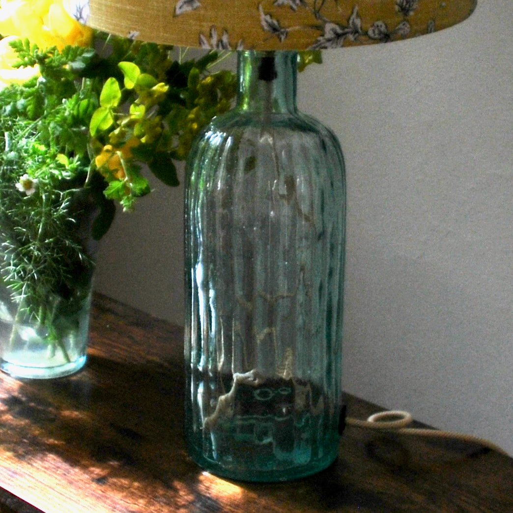 Recycled Glass Bottle Table Lamp, Pale Green, UK/USA Use