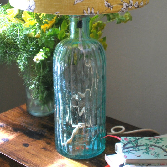 Recycled Glass Bottle Table Lamp, Pale Green, UK/USA Use