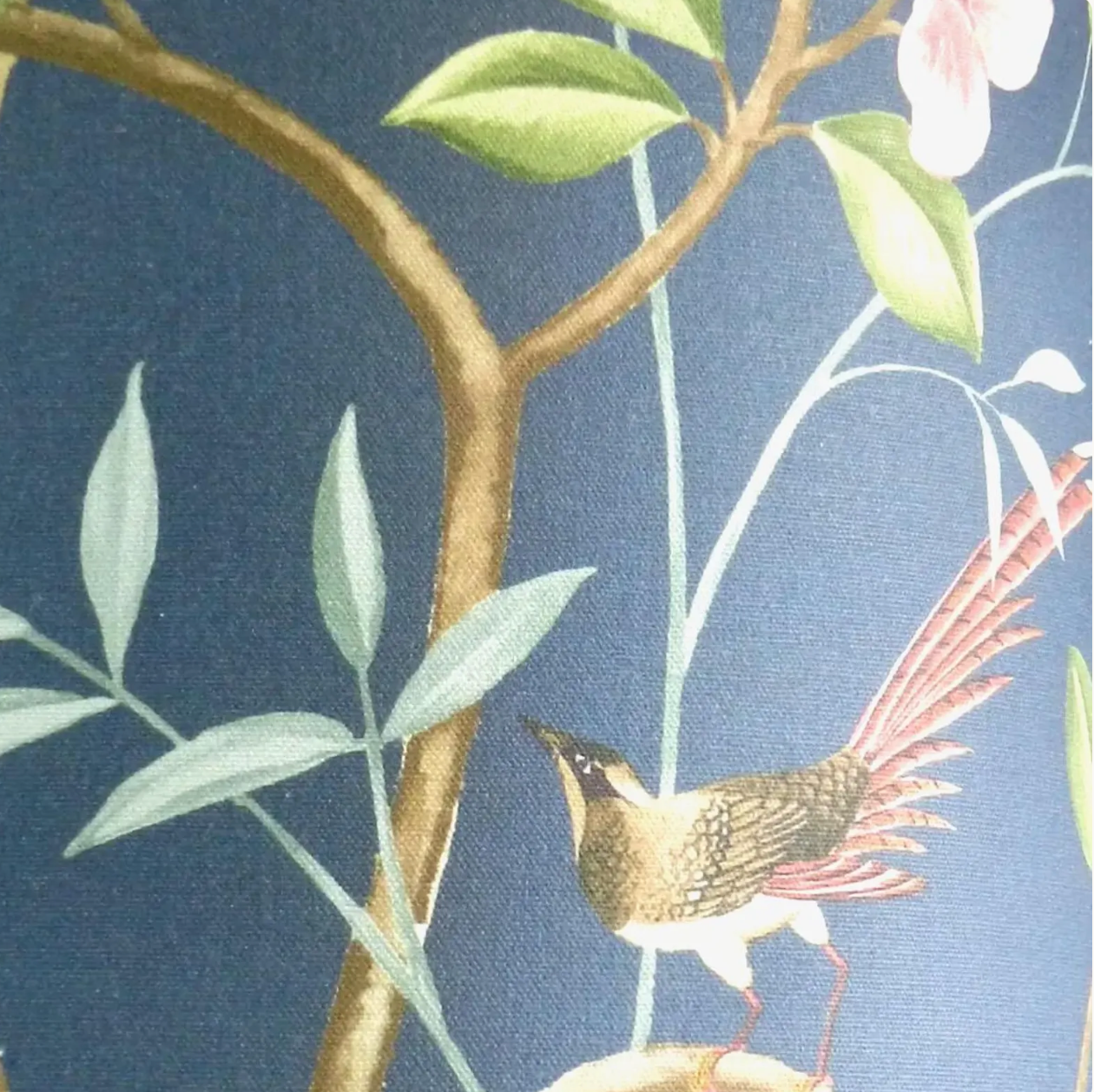 Chinoiserie Coolie Candle Clip Lampshade: Bird & Blossom Green or Blue with Gold Lining