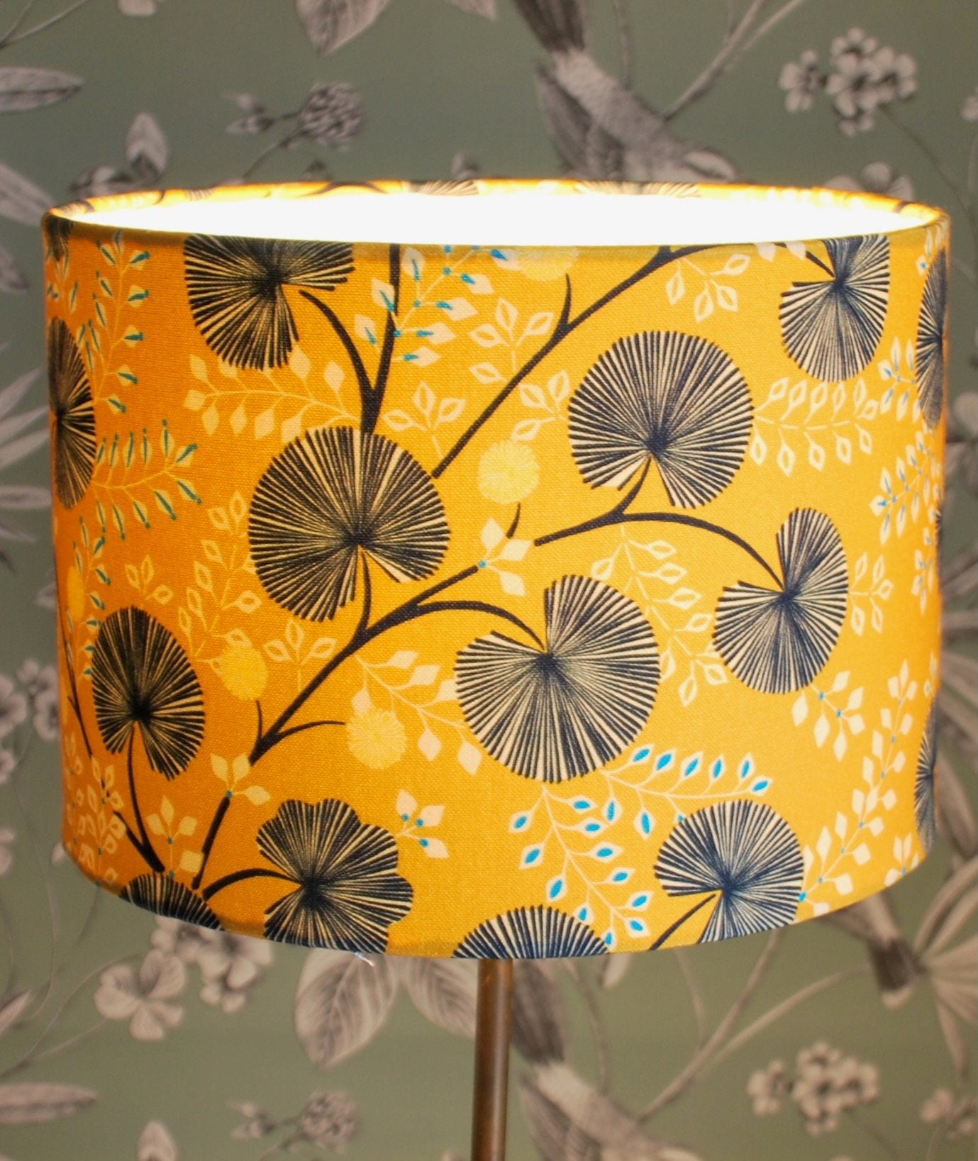 Handmade Floral Lampshade Mustard & Navy