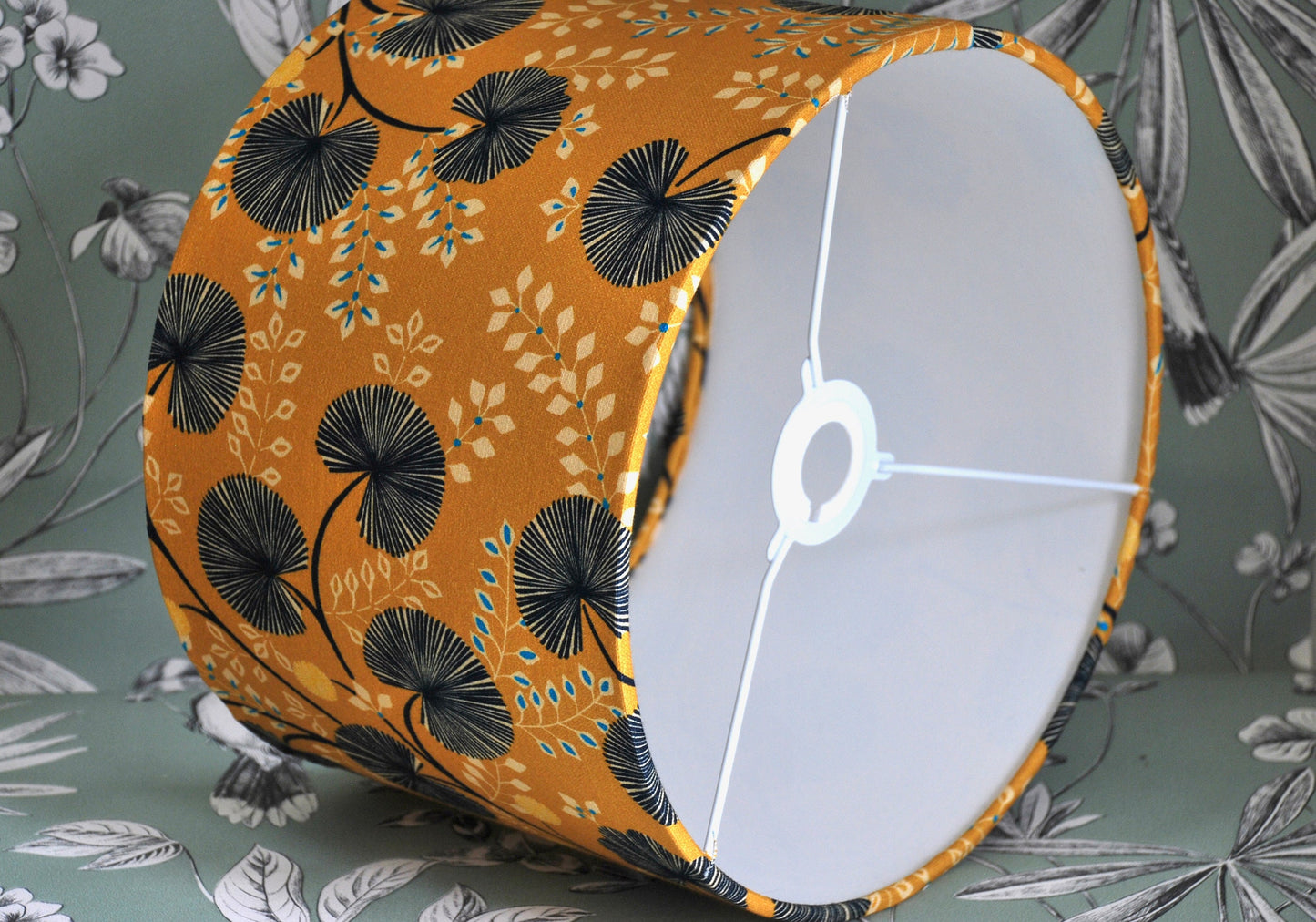 Handmade Floral Lampshade Mustard & Navy