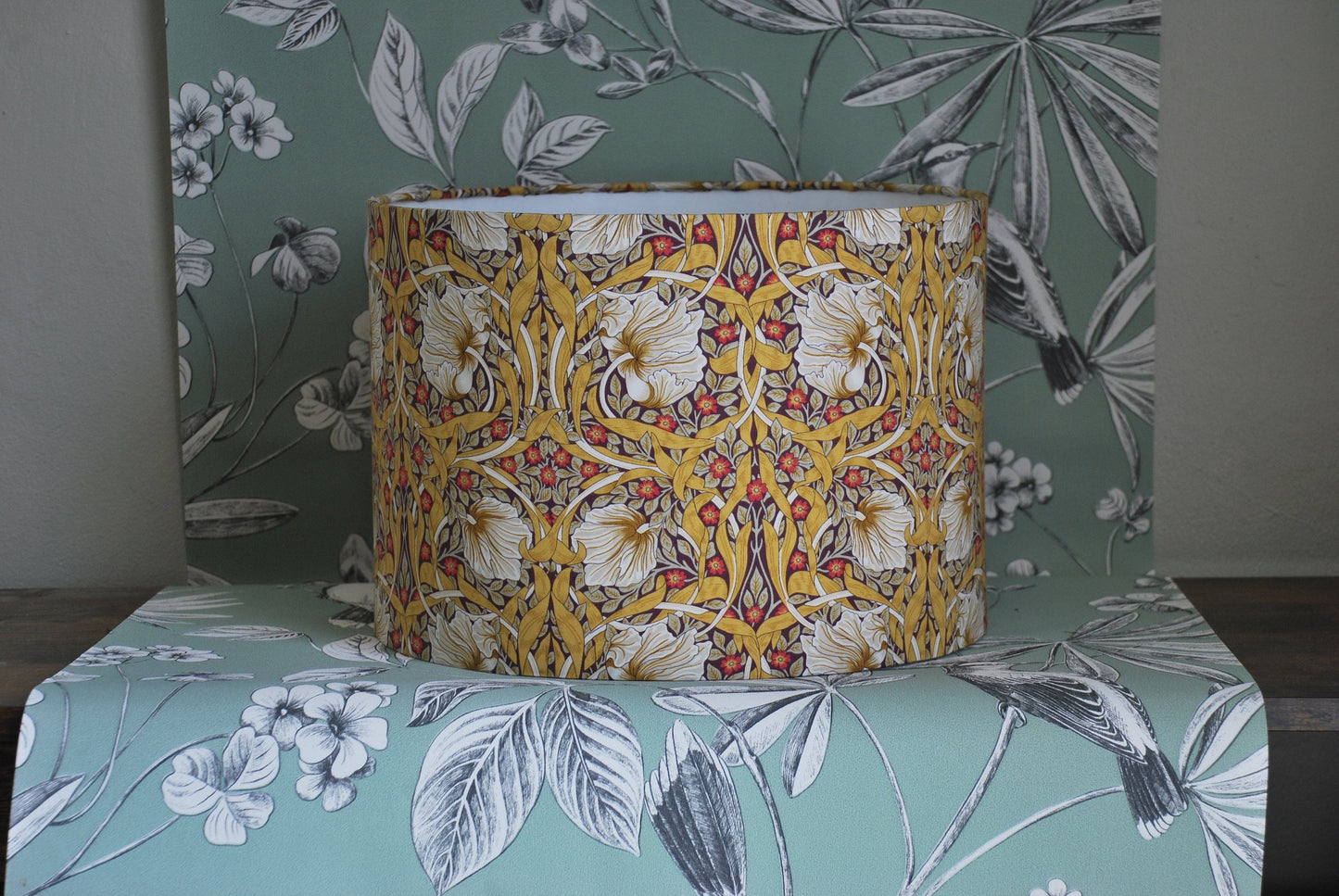 Handmade Mustard & Cream Floral Lampshade. William Morris