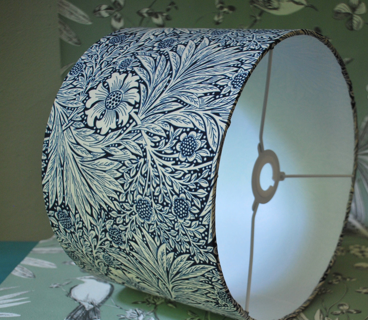 Handmade Navy and Cream William Morris Drum Lampshade