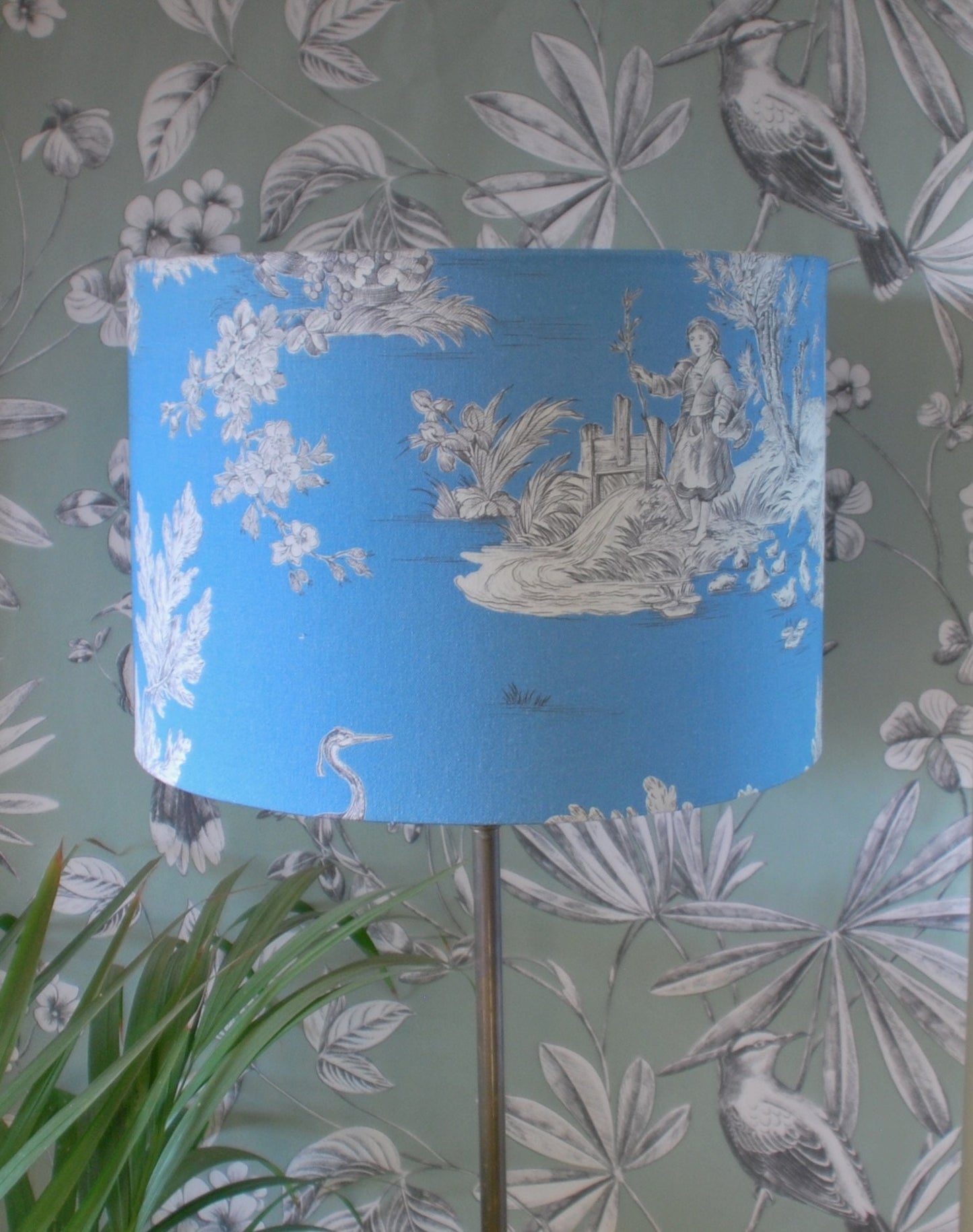 Handmade Sky Blue Toile de Jouy Lampshade