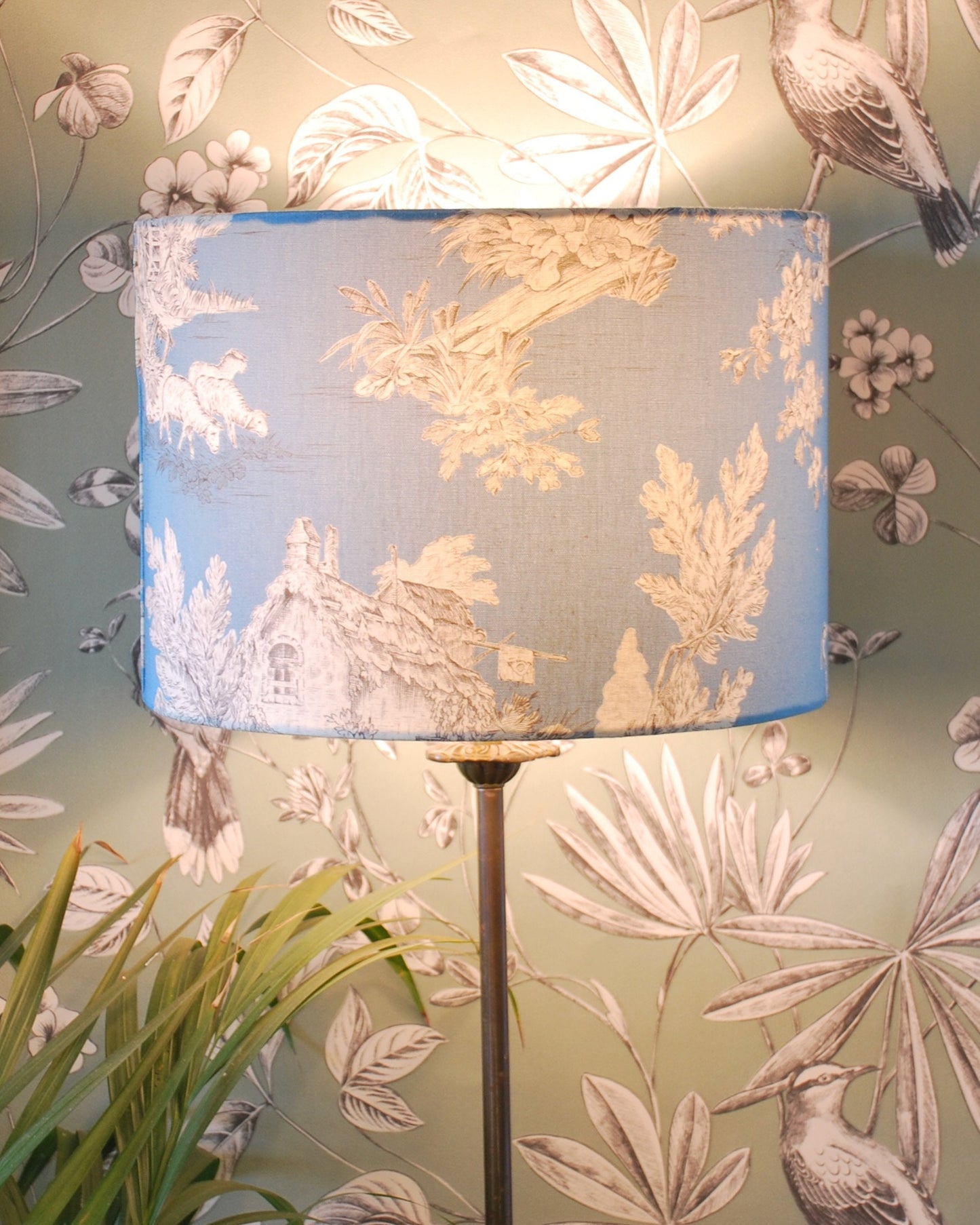 Handmade Sky Blue Toile de Jouy Lampshade