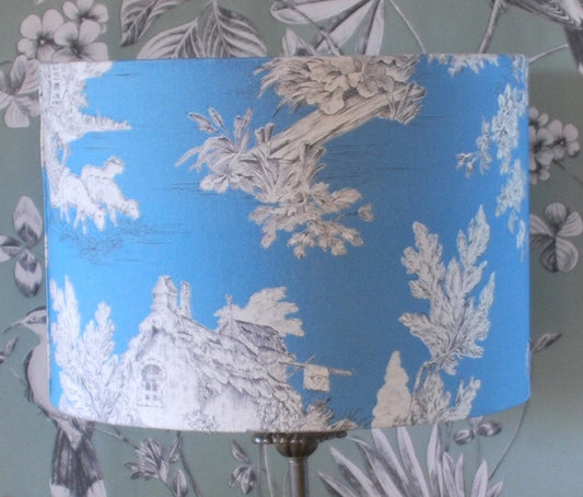 Handmade Sky Blue Toile de Jouy Lampshade