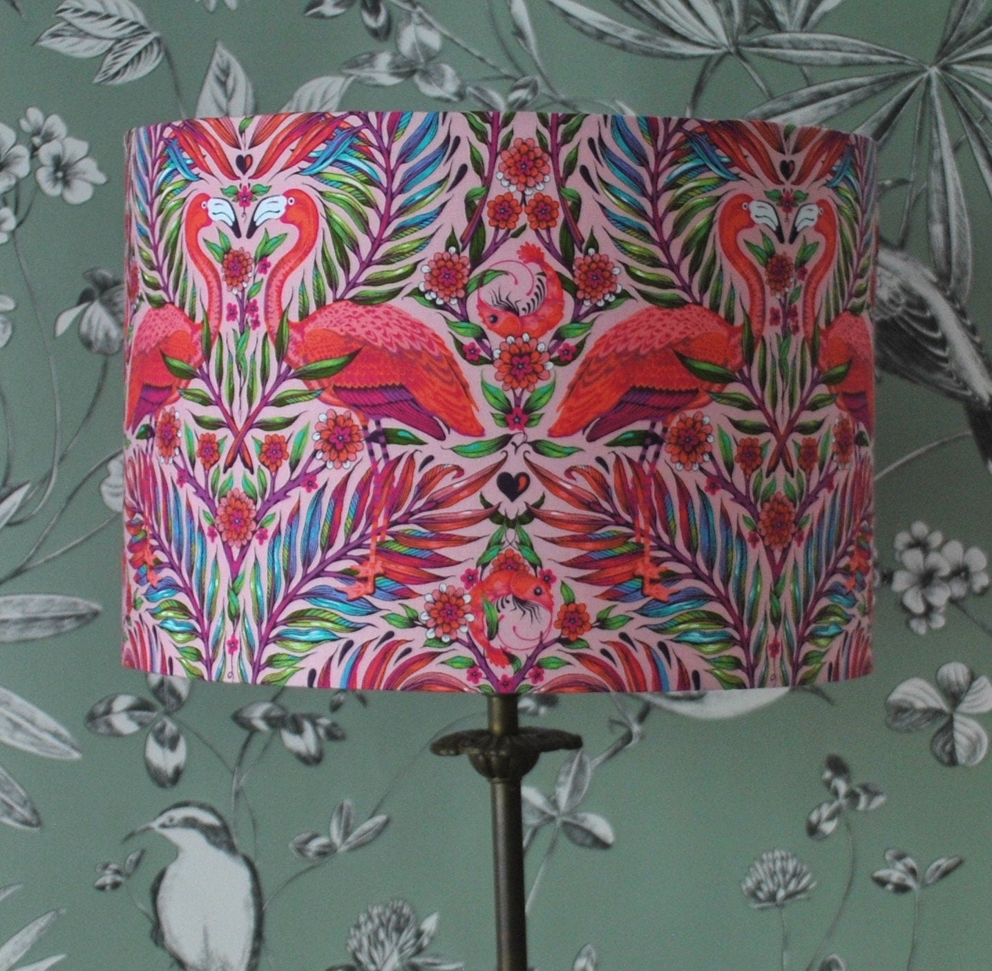Handmade Pink Flamingo Lampshade. Tula Pink Daydreamer