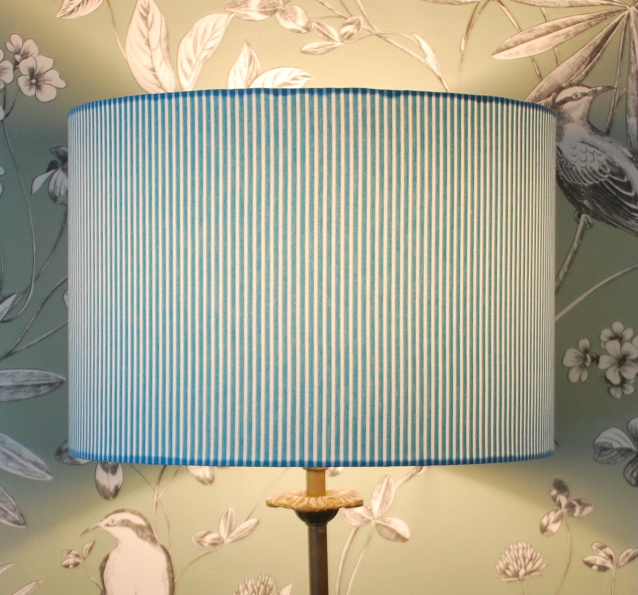 Handmade Turquoise & White Striped Lampshade