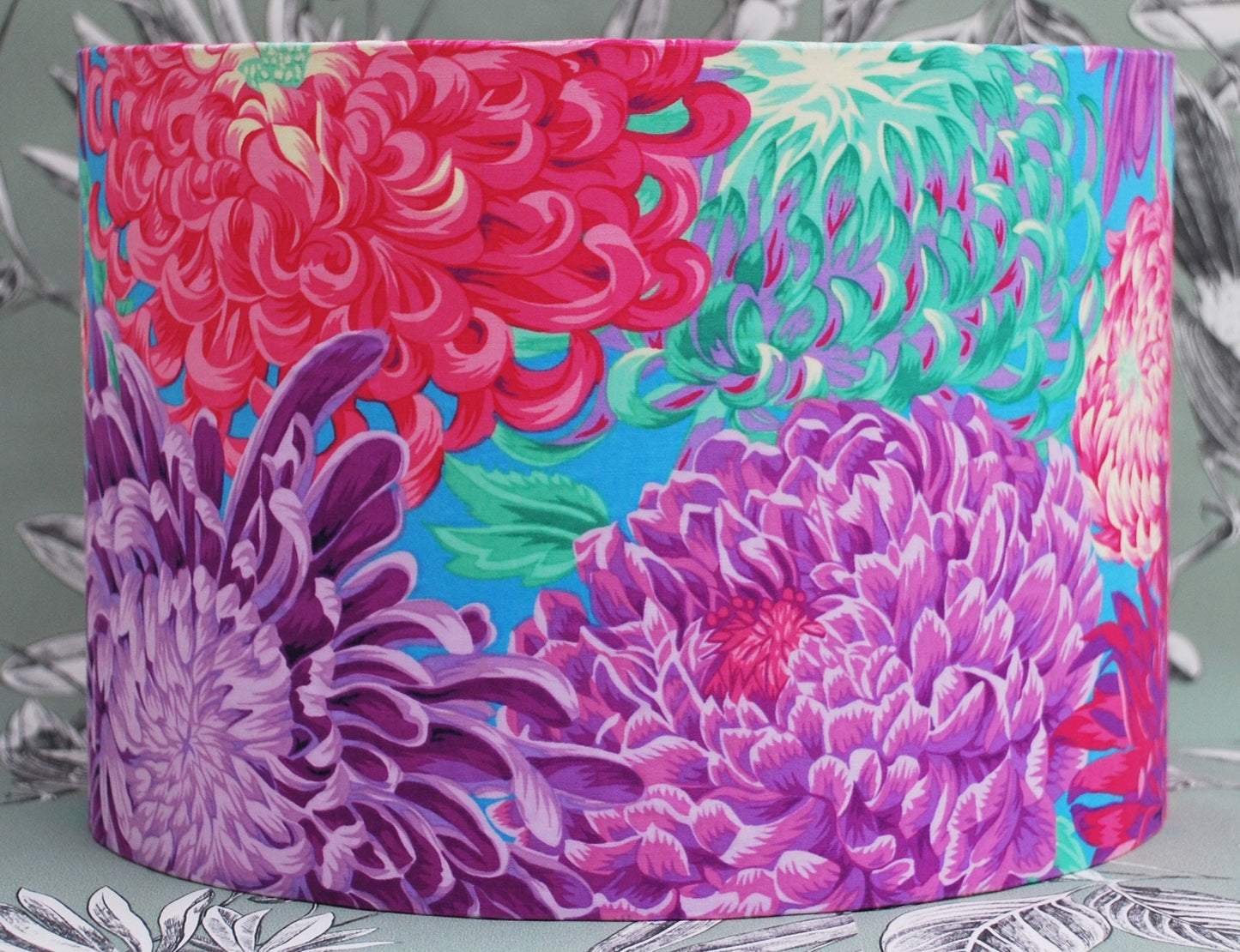 Handmade Floral Lampshade Magenta Chrysanthemums