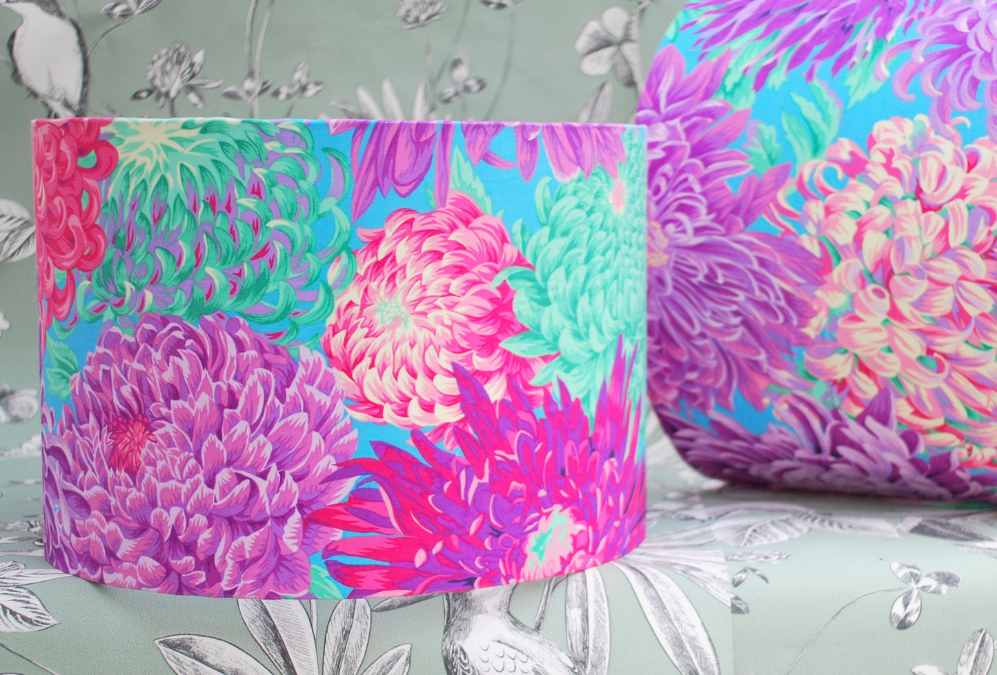 Handmade Floral Lampshade Magenta Chrysanthemums