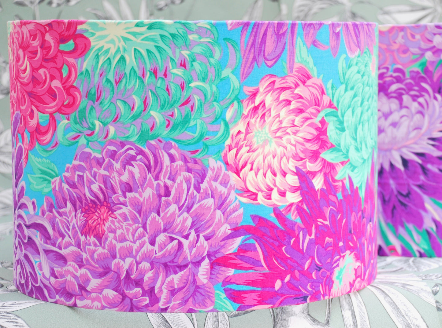 Handmade Floral Lampshade Magenta Chrysanthemums