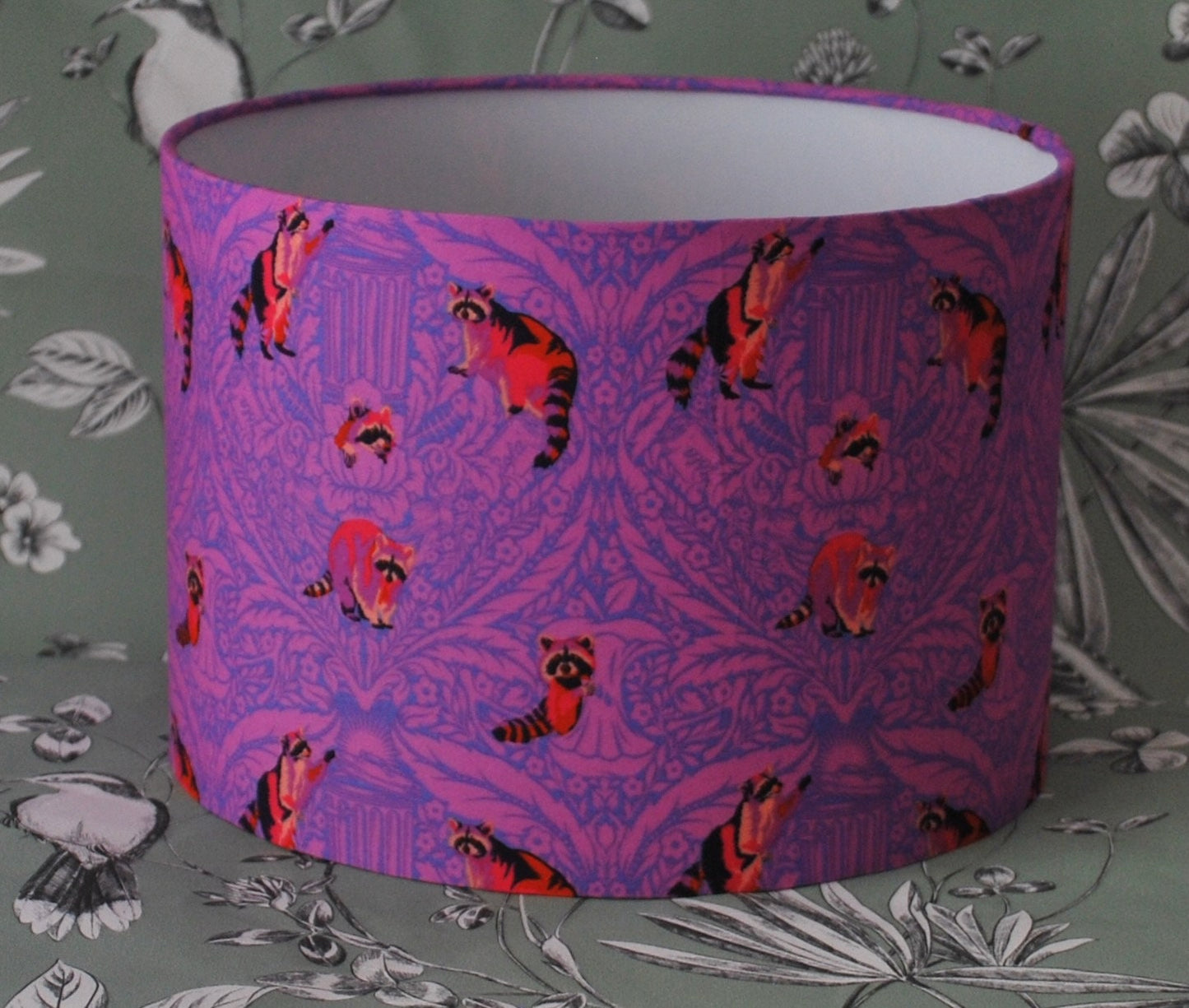 Handmade Whimsical Racoon Lampshade. Tula Pink