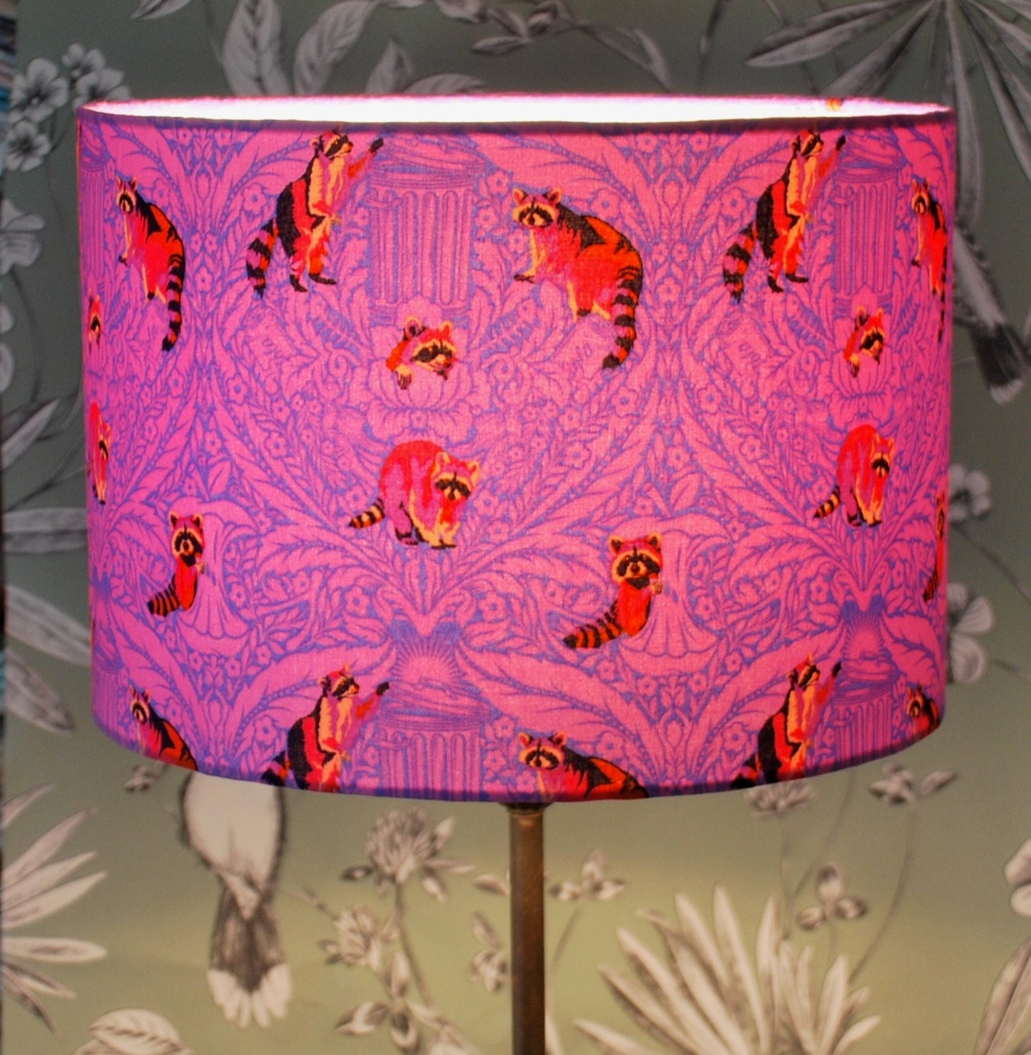 Handmade Whimsical Racoon Lampshade. Tula Pink