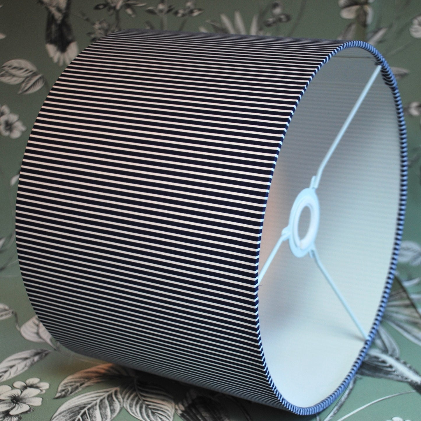 Handmade Striped Lampshade Navy Blue and White