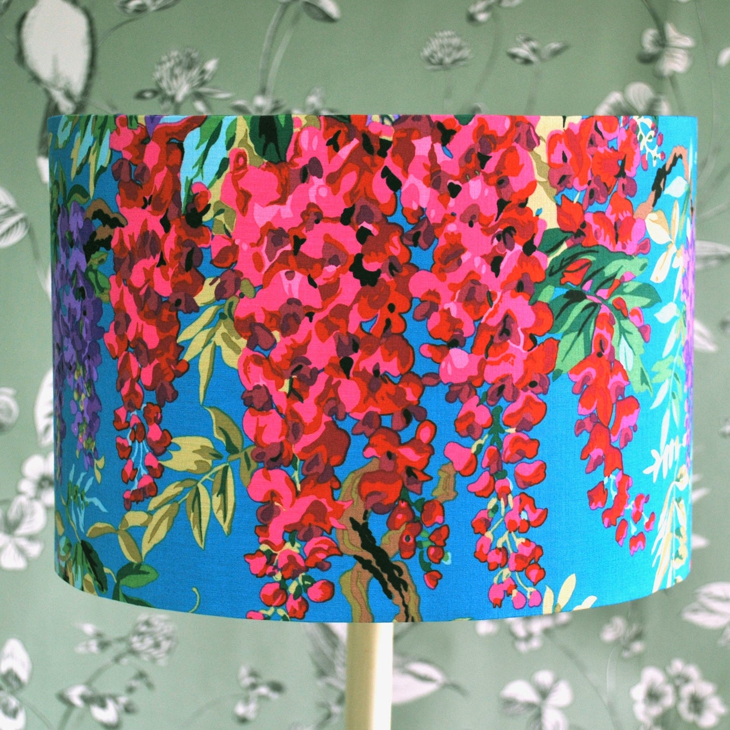 Handmade Floral Lampshade, Wisteria Flowers on Blue