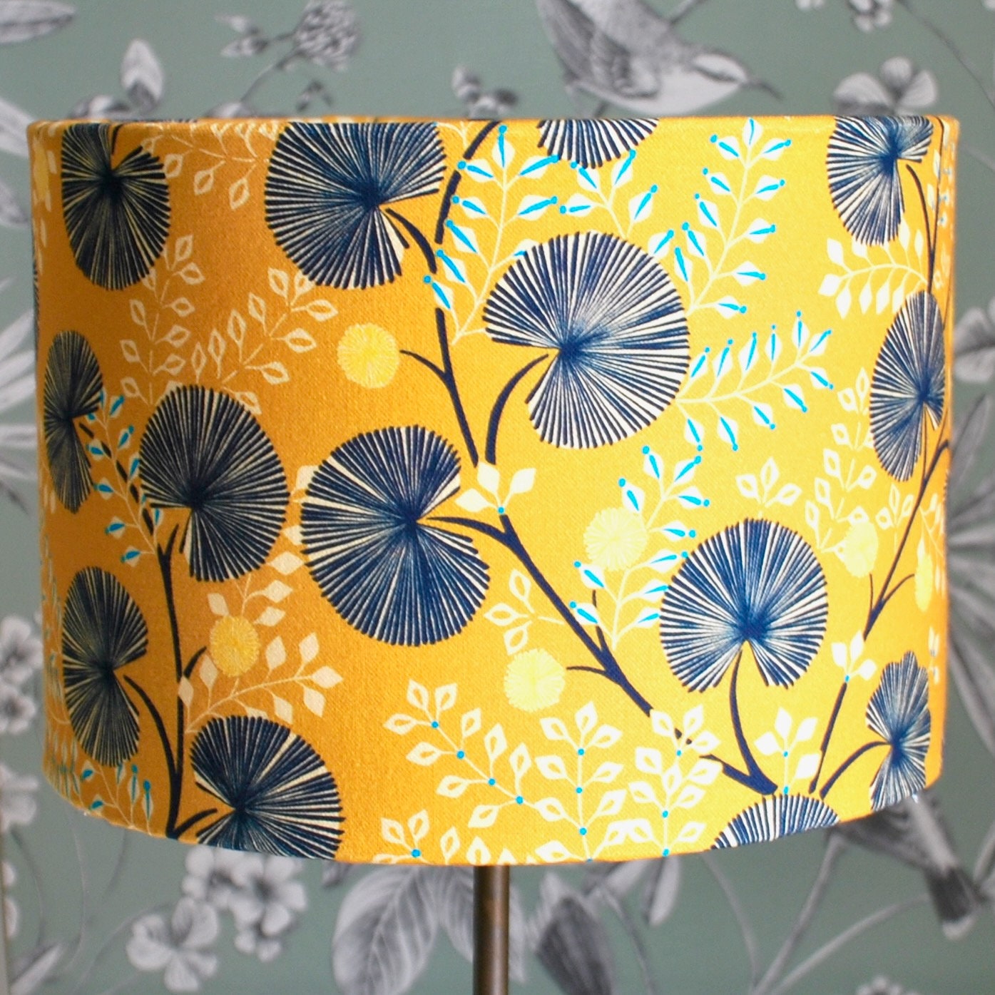 Handmade Floral Lampshade Mustard & Navy