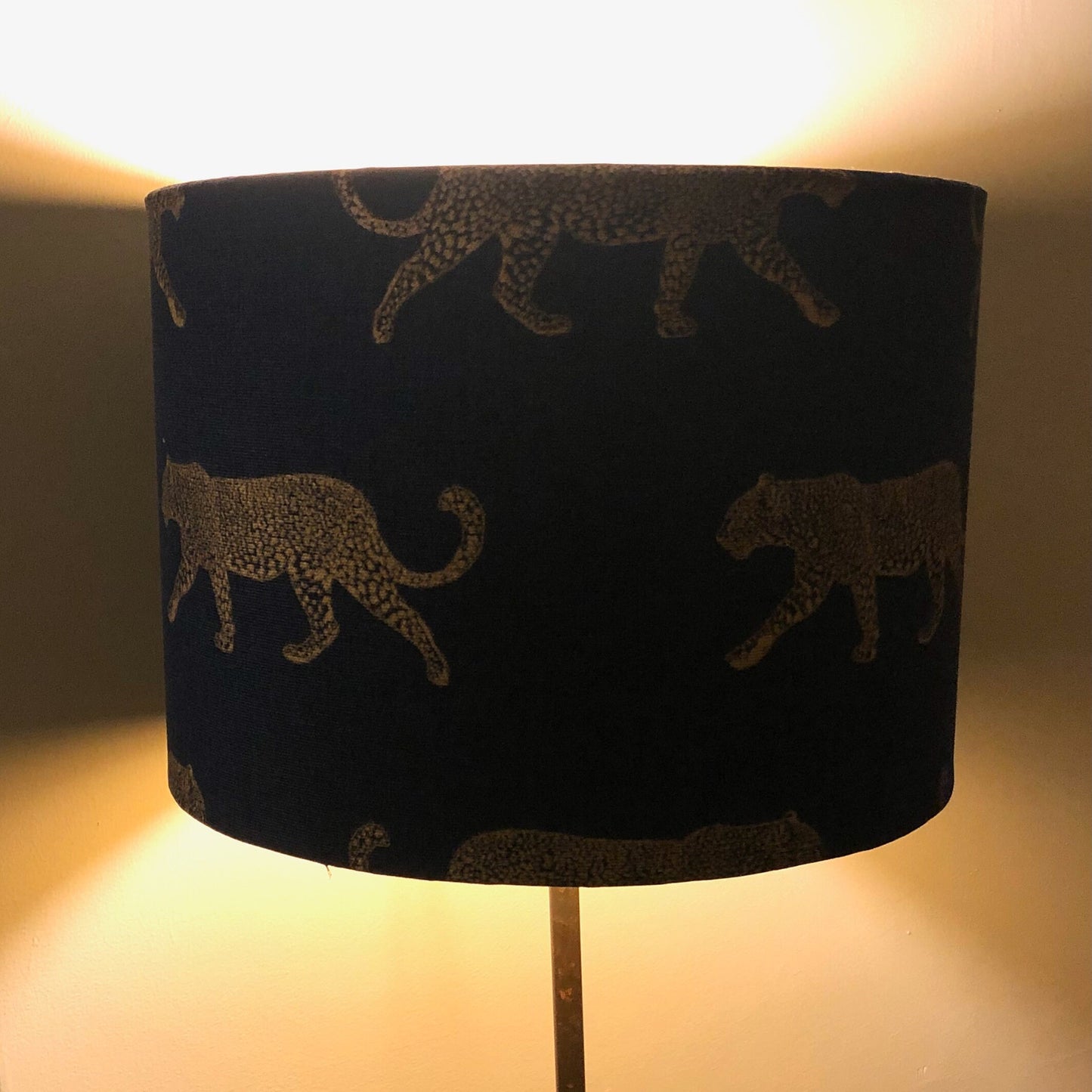 Handmade Leopard Lampshade. Gold & Navy