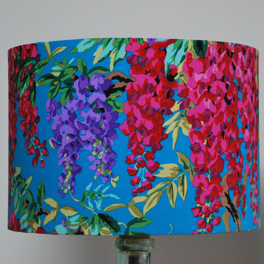 Handmade Floral Lampshade, Wisteria Flowers on Blue