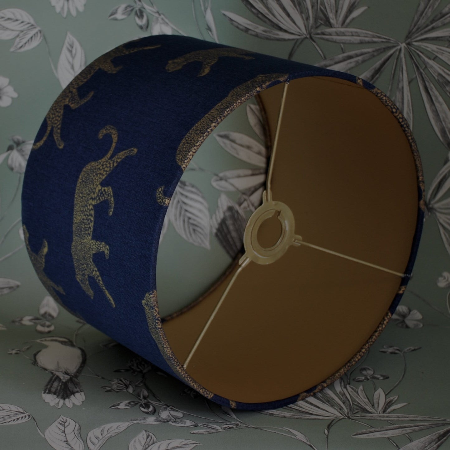 Handmade Leopard Lampshade. Gold & Navy