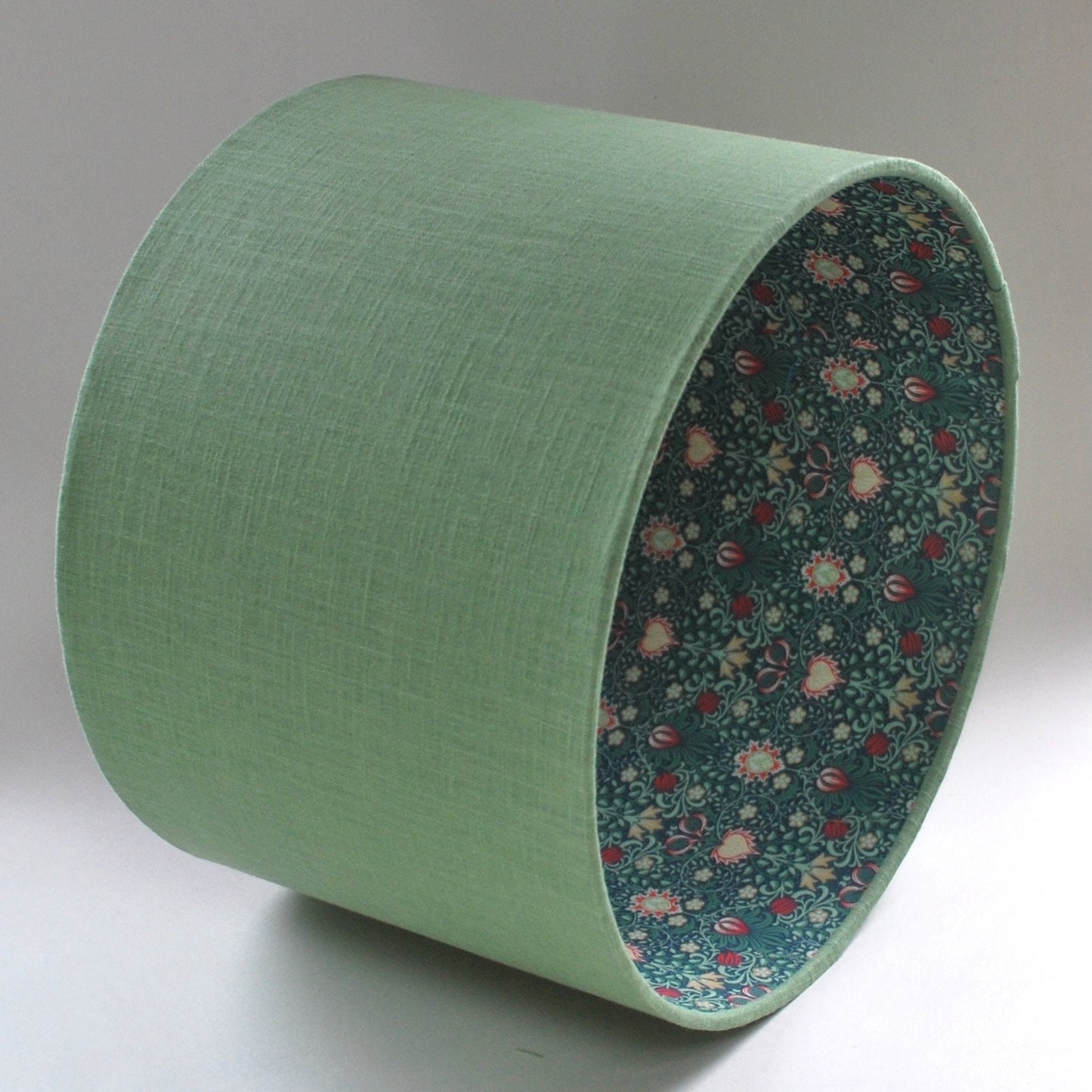 Handmade Double Sided Lampshade Green Linen and William Morris