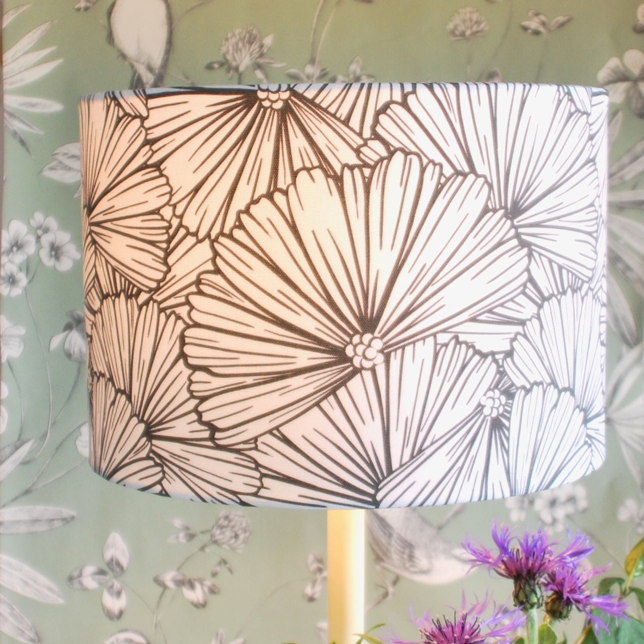 Handmade Black and White Floral Doodles Lampshade