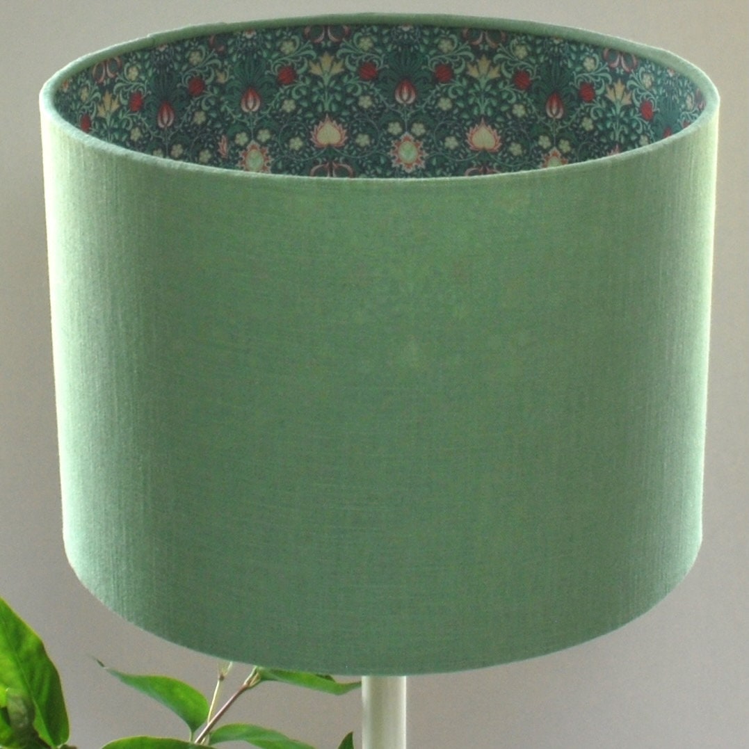 Handmade Double Sided Lampshade Green Linen and William Morris