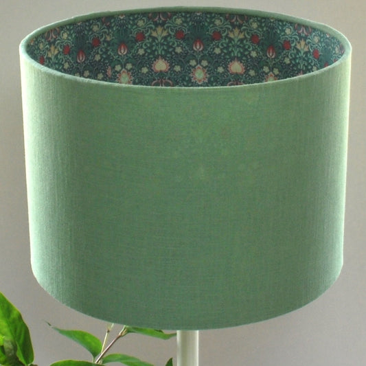 Handmade Double Sided Lampshade Green Linen and William Morris