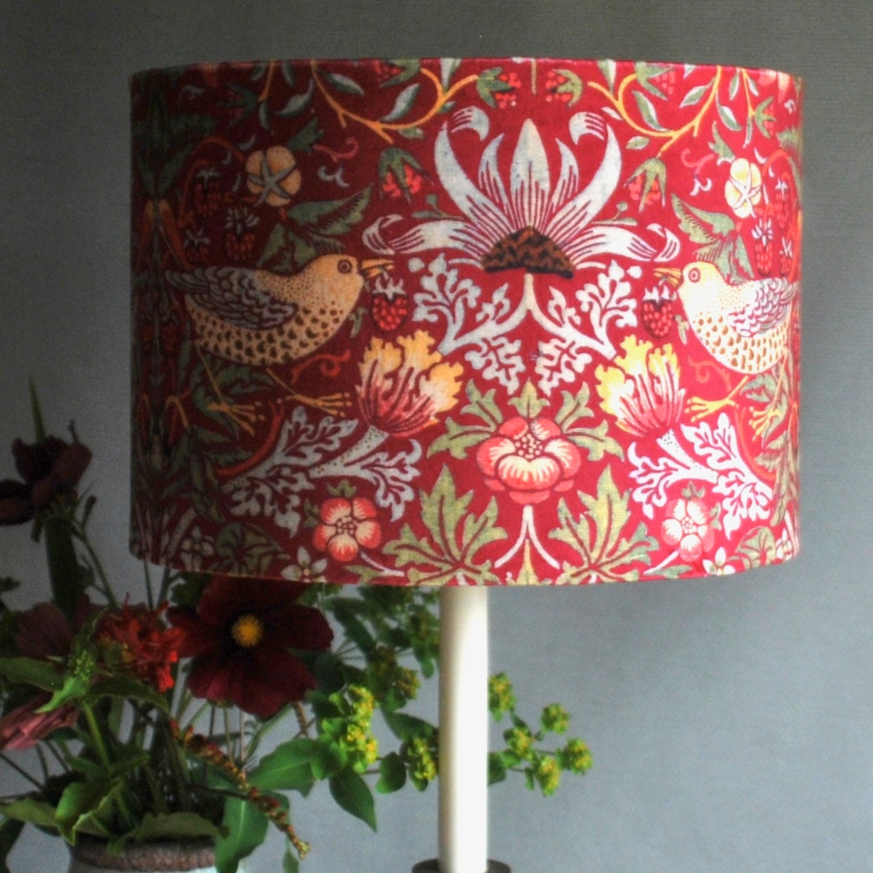 Handmade Velvet Strawberry Thief Lampshade Red