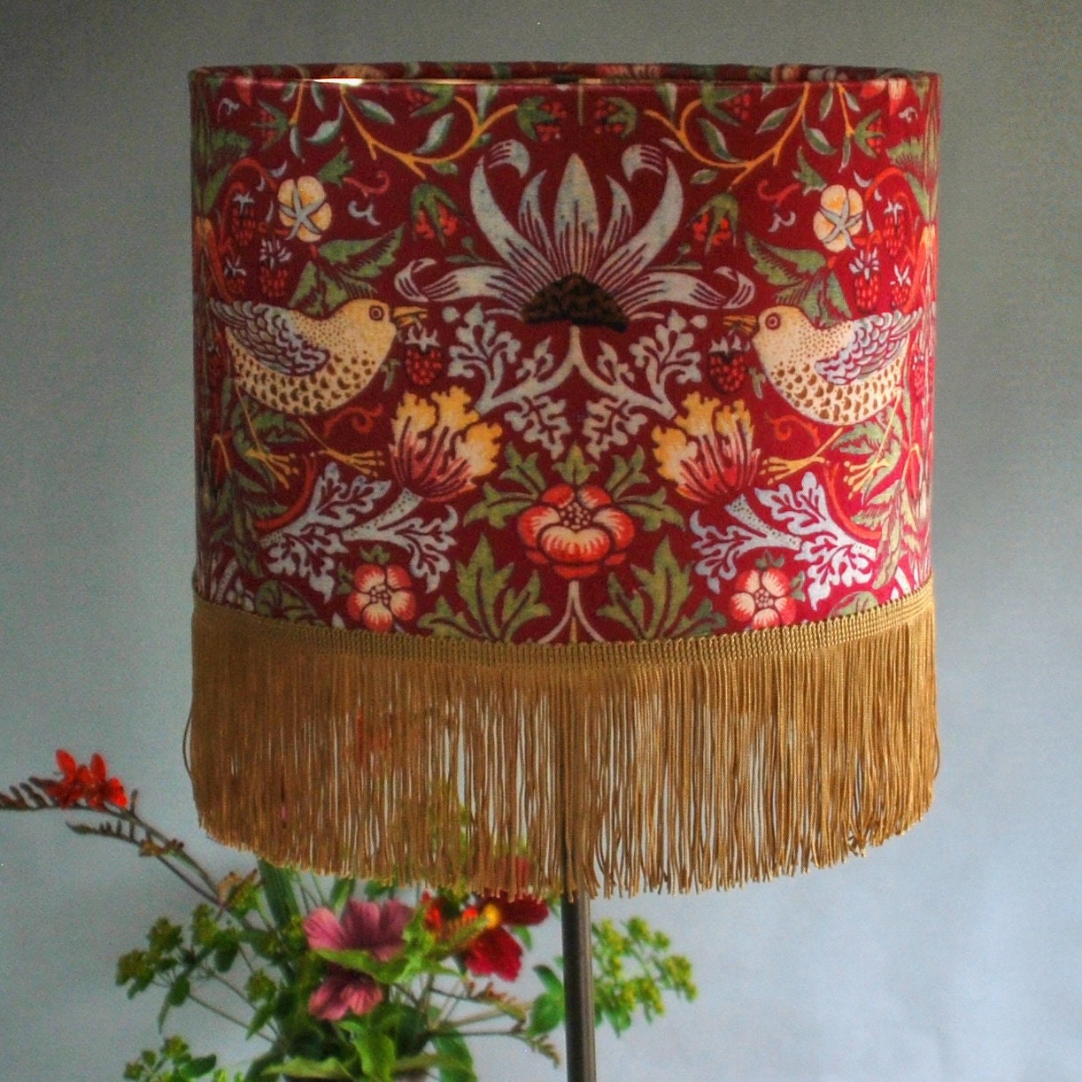 Handmade Velvet Strawberry Thief Lampshade Red