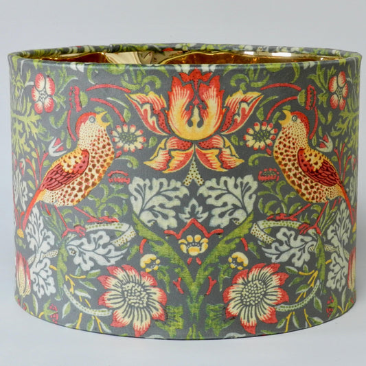 Handmade Strawberry Thief Velvet Lampshade Grey/Green