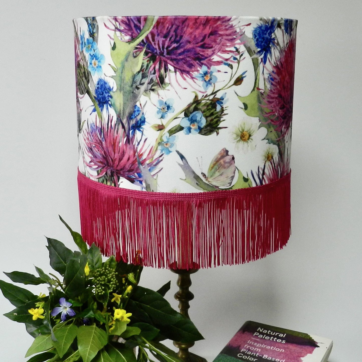 Handmade Floral Velvet Lampshade Deep Pink Thistle