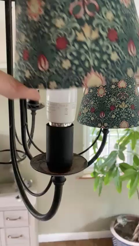 Handmade William Morris Candle Clip Lampshade. Persian Green Clip-On Shade.  Chandelier Shade