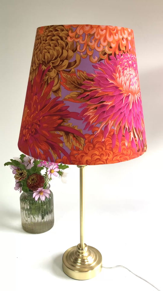 Handmade Flower Lampshade, Kaffe Fassett Pink Chrysanthemums, Floral Tapered Design