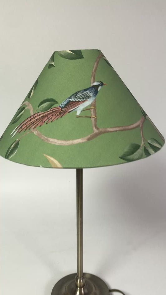 Chinoiserie Coolie Candle Clip Lampshade: Bird & Blossom Green or Blue with Gold Lining